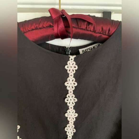 Batsheva Marina Black Cotton Poplin Dress White Trim Bell Sleeves 8 - Picture 3 of 6